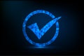 A high-tech, glowing blue check mark composed of interconnected polygonal Royalty Free Stock Photo