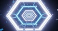 Futuristic hexagonal digital network with glowing blue light technology background innovation and connectivity concept Royalty Free Stock Photo
