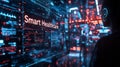 High-tech healthcare interface monitoring patient data in a futuristic facility