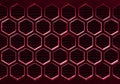 High tech hexagonal cellular surface of viva magenta color. Black honeycomb electronic texture. Abstract technological mosaic