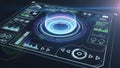 Futuristic holographic interface with glowing data visualizations and interactive controls Royalty Free Stock Photo