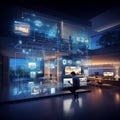 High-tech home with a full range of smart gadgets active at night Royalty Free Stock Photo