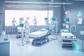 high-tech hospital, with medical and pharmaceutical robots performing on patient