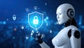 Futuristic Robot Guarding Digital Security Shield Royalty Free Stock Photo