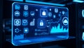 Futuristic Blue Interface with Icons and Data, Royalty Free Stock Photo