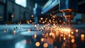a high-tech industrial workshop focusing on a laser cutting machine in action Royalty Free Stock Photo
