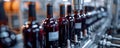 High-tech labeling machine applying labels to wine bottles in a modern factory setting