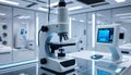 High-Tech Automated Laboratory with Professional Microscope and Digital Interface. AI Generated Image. Royalty Free Stock Photo