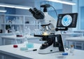 A high-tech laboratory microscope with multiple Royalty Free Stock Photo