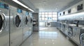 High-tech laundry room, featuring contemporary appliances. Modern laundromat interior. Concept of technological Royalty Free Stock Photo