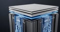 High-tech layered processor revealing blue data flow Royalty Free Stock Photo