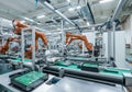 Advanced robotic arms in a modern manufacturing facility for electronics