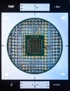 High-Tech Microchip Inspection with Crosshairs Royalty Free Stock Photo