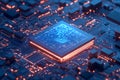 High Tech Microchip Processor Circuit Board Digital Data Flow Illuminated Technology Royalty Free Stock Photo