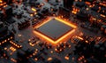 High-tech microprocessor on circuit board with glowing orange accents and intricate details Royalty Free Stock Photo