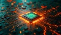 High-tech microprocessor embedded on circuit board Royalty Free Stock Photo