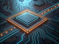 High-Tech Microprocessor and Glowing PCB Pathways Macro View Royalty Free Stock Photo