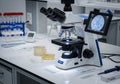 A high-tech microscope is set up Royalty Free Stock Photo