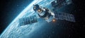 High-Tech Military Communications Satellite in Orbit, Boosting Global Security and Connectivity Royalty Free Stock Photo