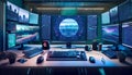 Multi-Monitor Workstation with Futuristic Interface and Coding Setup