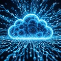 High Tech Neon Blue Digital Cloud Concept with Flowing Energy Circuitry Data Background Royalty Free Stock Photo