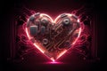 High-tech neon glowing heart with circuit board. cyber valentines day concept. Generative AI