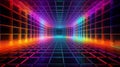 High tech  neon grid symmetrical room wallpaper Royalty Free Stock Photo