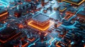 High-Tech Neon-Lit Digital Circuit Board with Glowing Elements