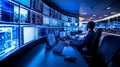 High-Tech Network Operations Center with Multiple Monitors
