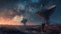 High-tech observatory equipped with satellite dishes exploring celestial realm\'s enigmatic allure