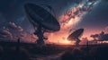 High-tech observatory equipped with twin satellite dishes, exploring mysteries of cosmic realm