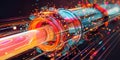High-Tech Optical Fiber Cable with Vibrant Data Transmission Visuals