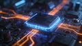 High-tech Processor Chip with Illuminated Circuitry-Macro shot Royalty Free Stock Photo