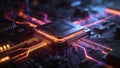 High-tech Processor Chip with Illuminated Circuitry-Macro shot Royalty Free Stock Photo
