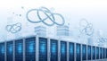 Modern Data Center Server Racks with Abstract Cloud Computing Network Nodes Royalty Free Stock Photo