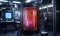 High-tech quantum computing lab with glowing core