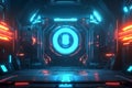 A high-tech representation of cybersecurity, featuring glowing AI-driven firewall structures,