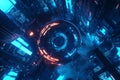 A high-tech representation of cybersecurity, featuring glowing AI-driven firewall structures,
