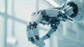 High-tech robot arm performing precise handling of small mechanical parts. Advanced High Precision Robot Arms