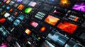 High-tech screens displaying vibrant visuals for media production