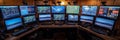 High Tech Security Control Room with Multiple Computer Screens for Remote Surveillance Footage, Royalty Free Stock Photo