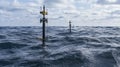 High-tech seismic sensors monitoring ocean surface activity aerial views for marine scientific research
