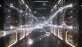 Futuristic AI data network background with glowing abstract nodes in a high-tech server environment for cloud and metaverse comput Royalty Free Stock Photo