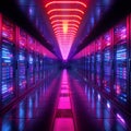 High tech server facility Data center in vibrant neon colors