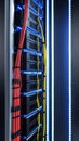 High Tech Server Rack with Sleek Metallic Frame and Vertical Servers Royalty Free Stock Photo