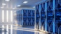 Modern Server Room with Blue LED Lights, Data Center Racks, Technology and Cloud Computing Royalty Free Stock Photo