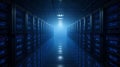 High Tech Server Room Highlighted With Symmetrical Blue Illumination Royalty Free Stock Photo