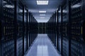 High tech servers in rows illustrate modern data center infrastructure