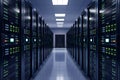 High tech servers in rows illustrate modern data center infrastructure