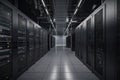 high-tech storage data center, with rows of servers and racks of equipment Royalty Free Stock Photo